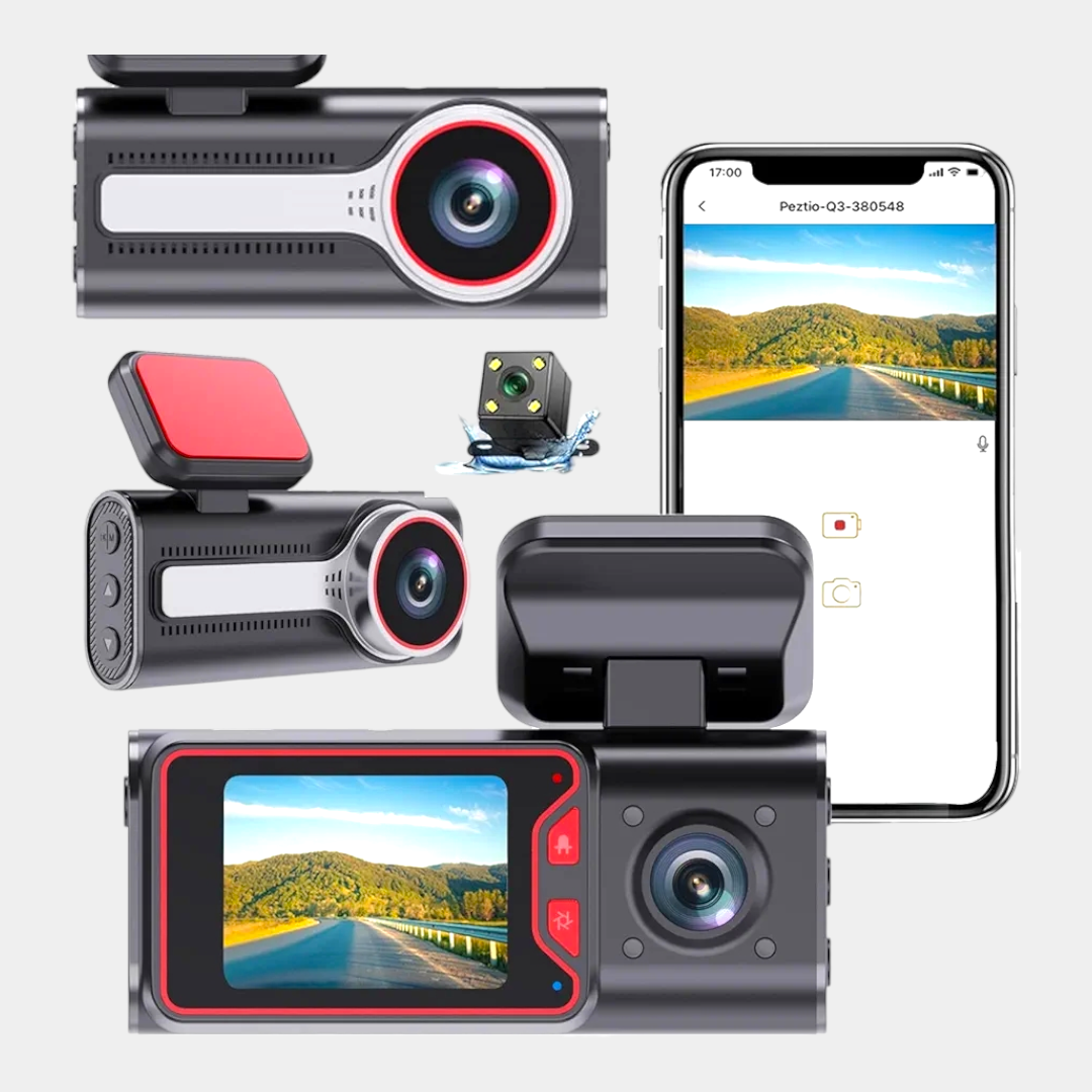 TriView 3-Cam Car Recorder | 1080P HD | Night Vision | WiFi | Ultra-Wide Angle